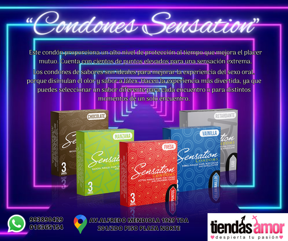 SEXSHOP PRESERVATIVOS SENSATION DE SABORES Y RETADANTES